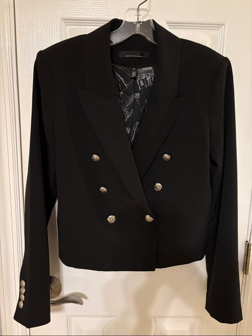 White House Black Market Black Double-Breasted Blazer with Gold Buttons